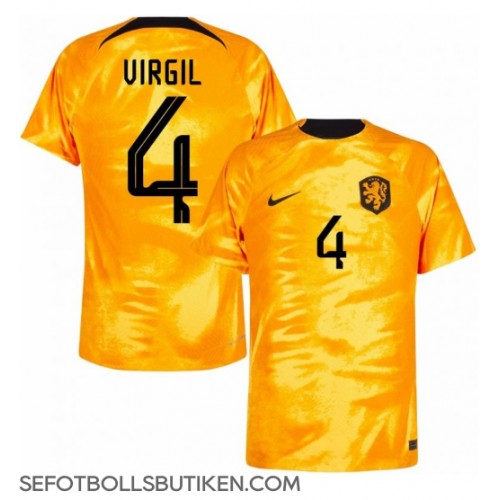 Nederländerna Virgil van Dijk #4 Replika Hemma matchkläder VM 2022 Korta ärmar